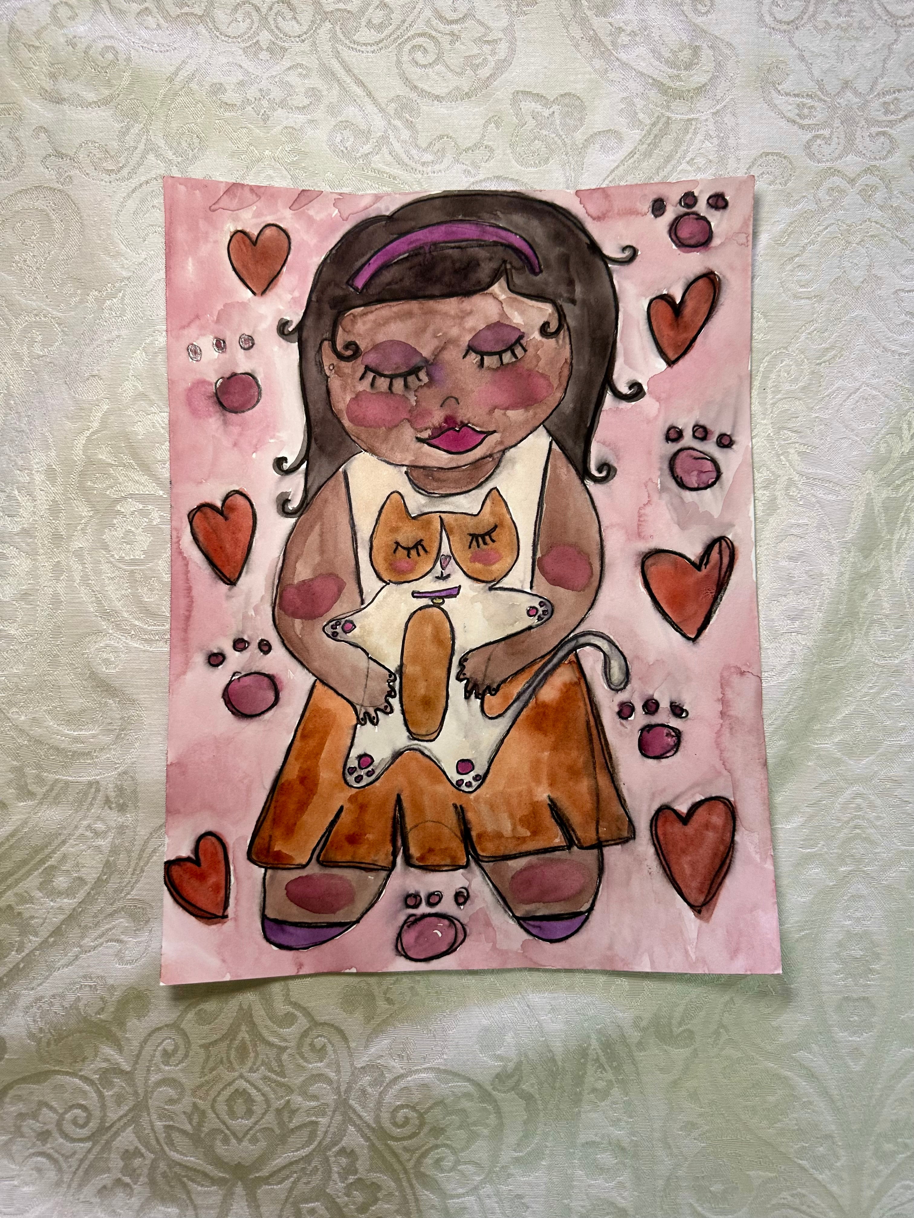 Cat Mom Original Watercolor
