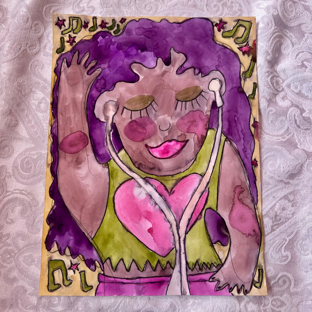 Headphones On Original Watercolor