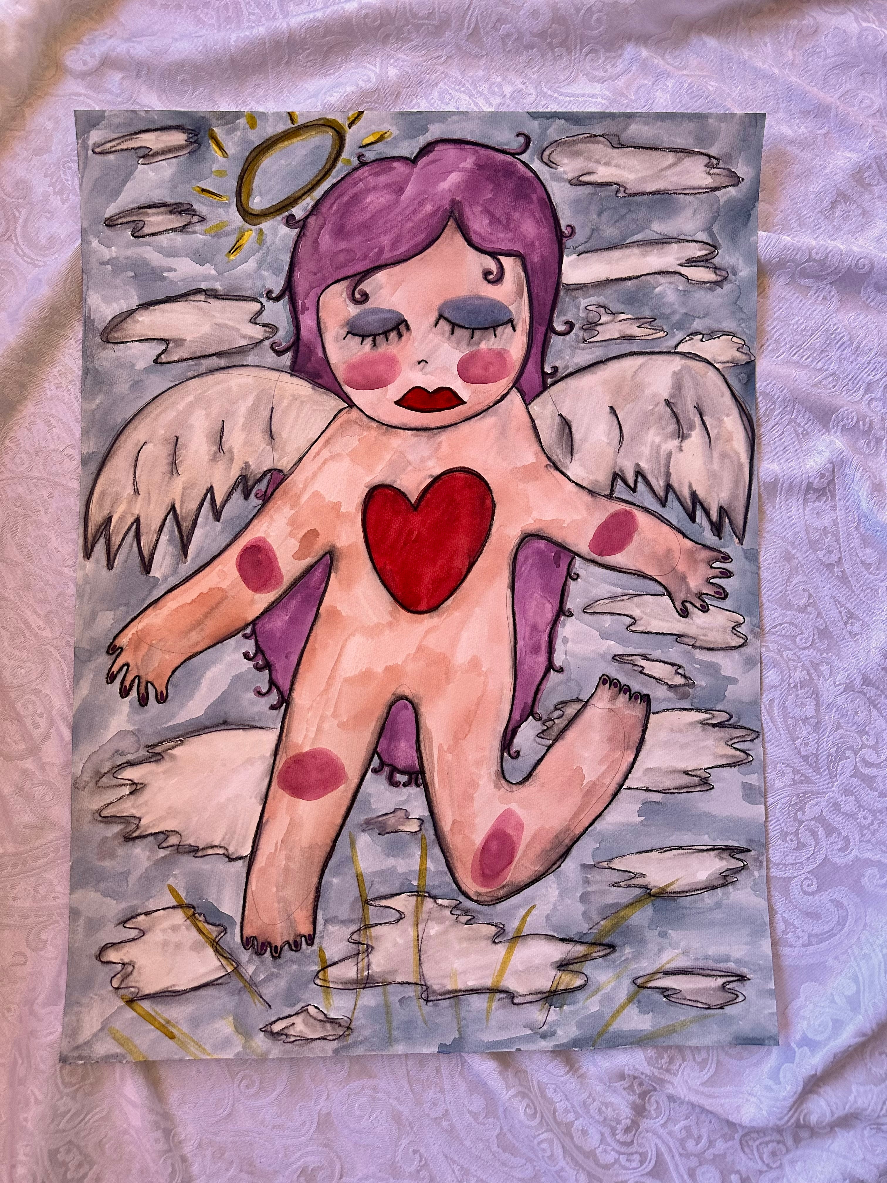 Purple Angel Original Watercolor
