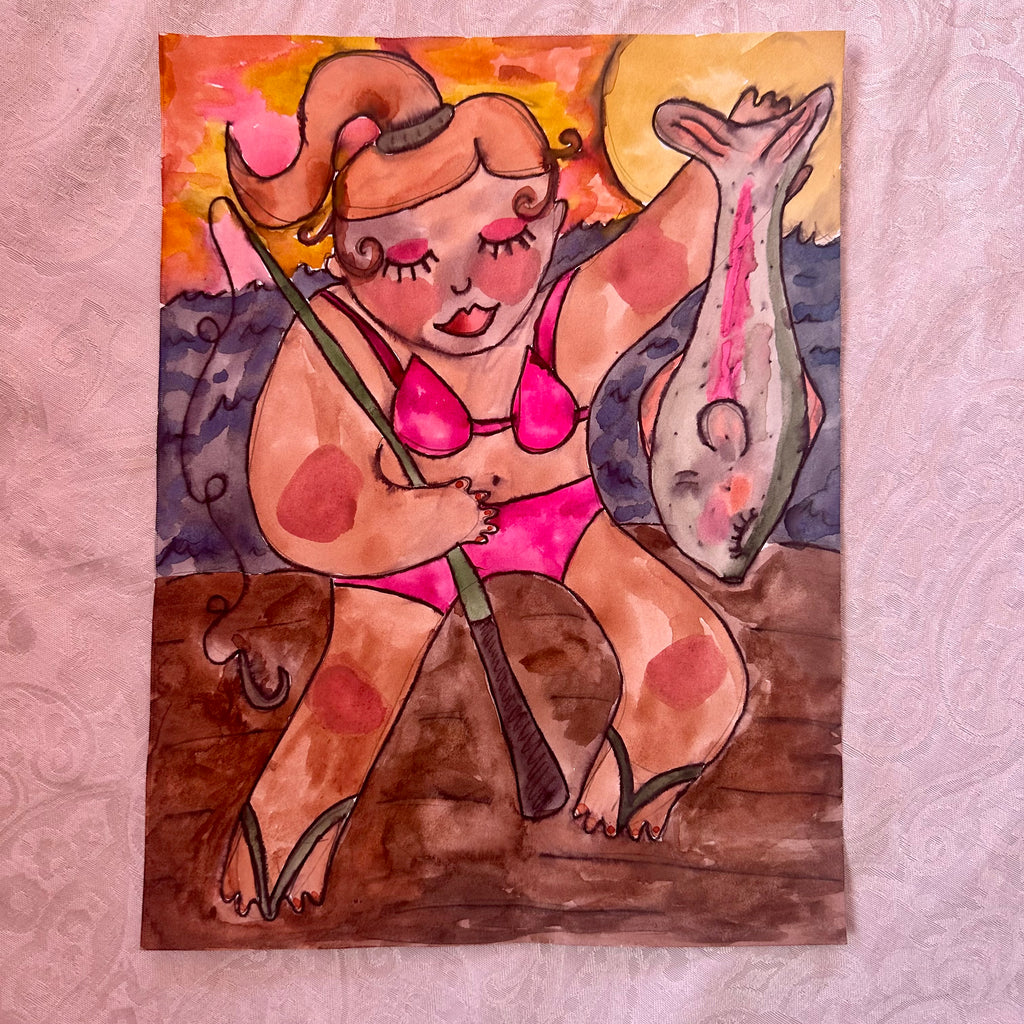 Fishing Original Watercolor