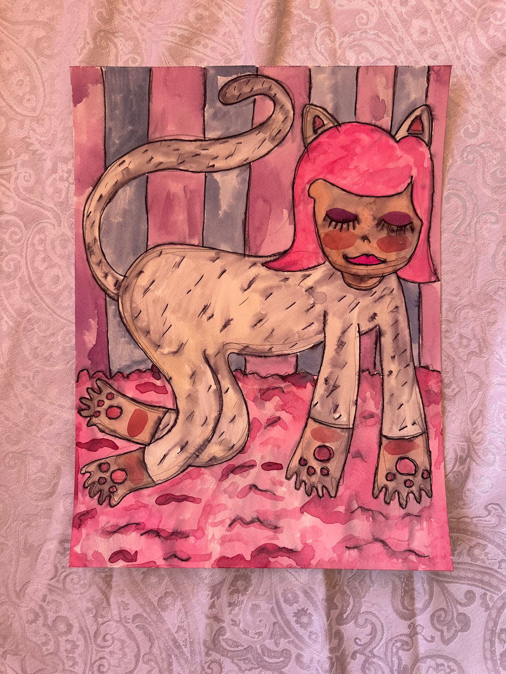Cat Girl Watercolor Original