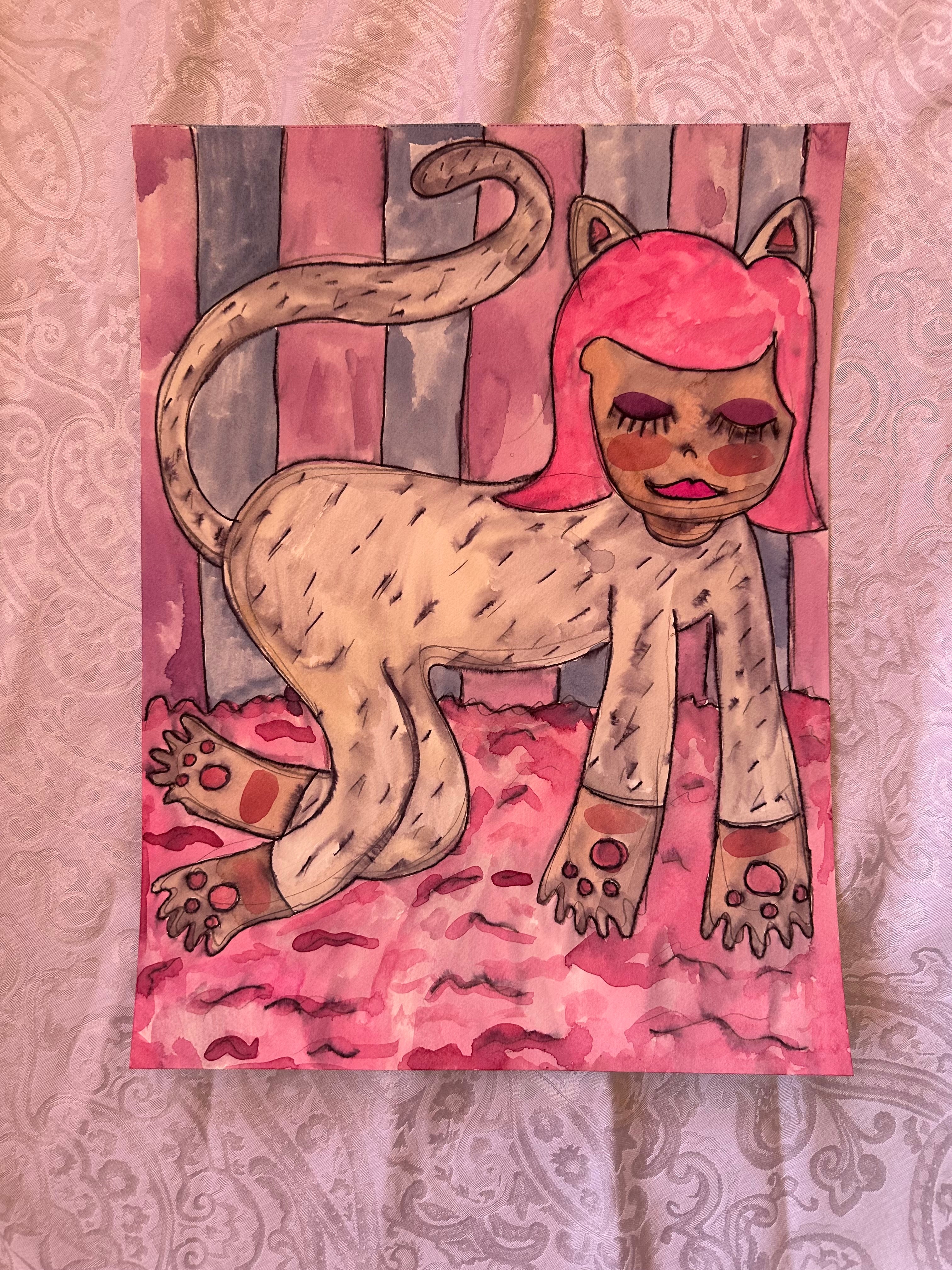 Cat Girl Watercolor Original