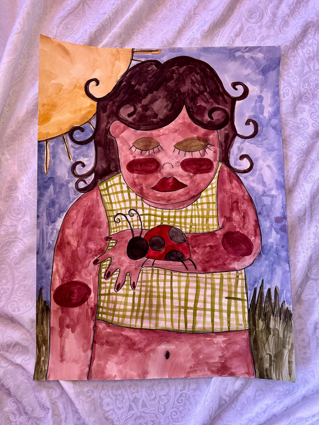Lady and Ladybug Original Watercolor