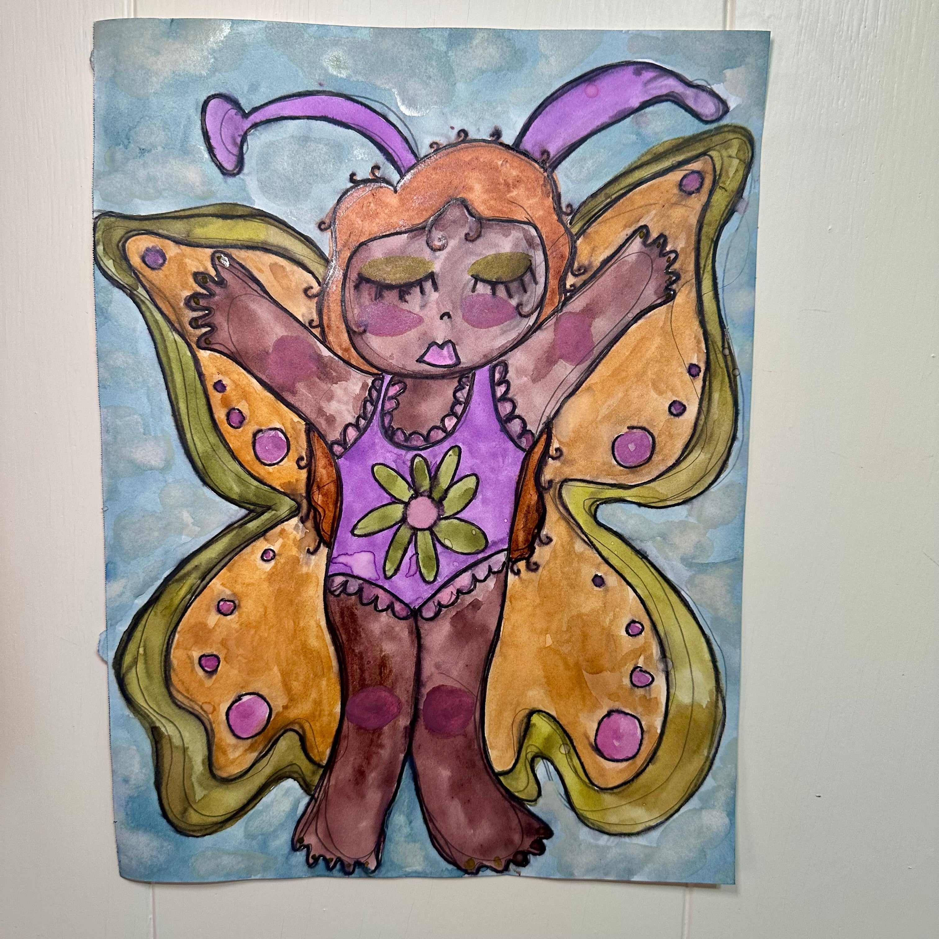 Butterfly Girl Watercolor Original