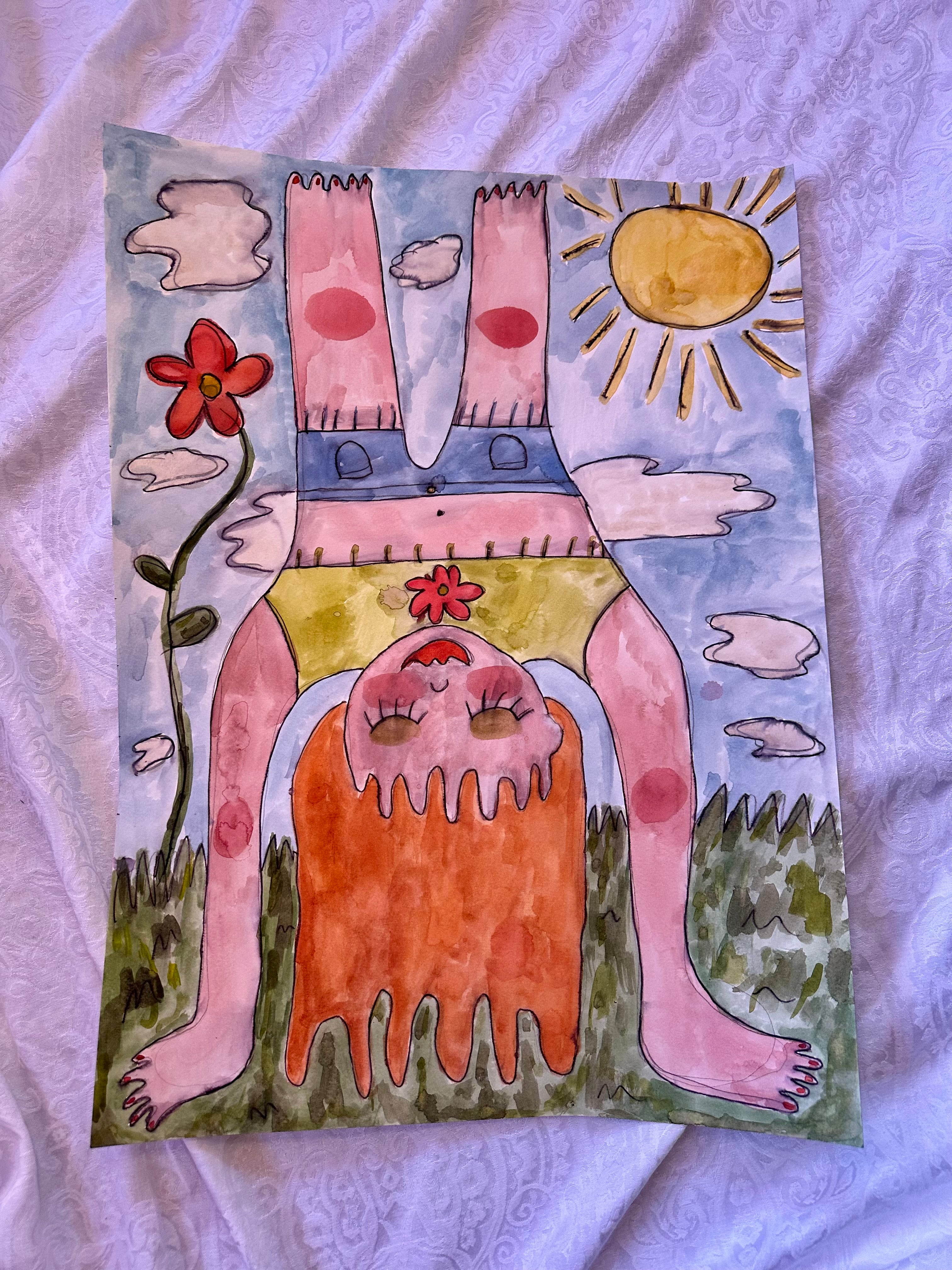 Handstand Girl Original Watercolor