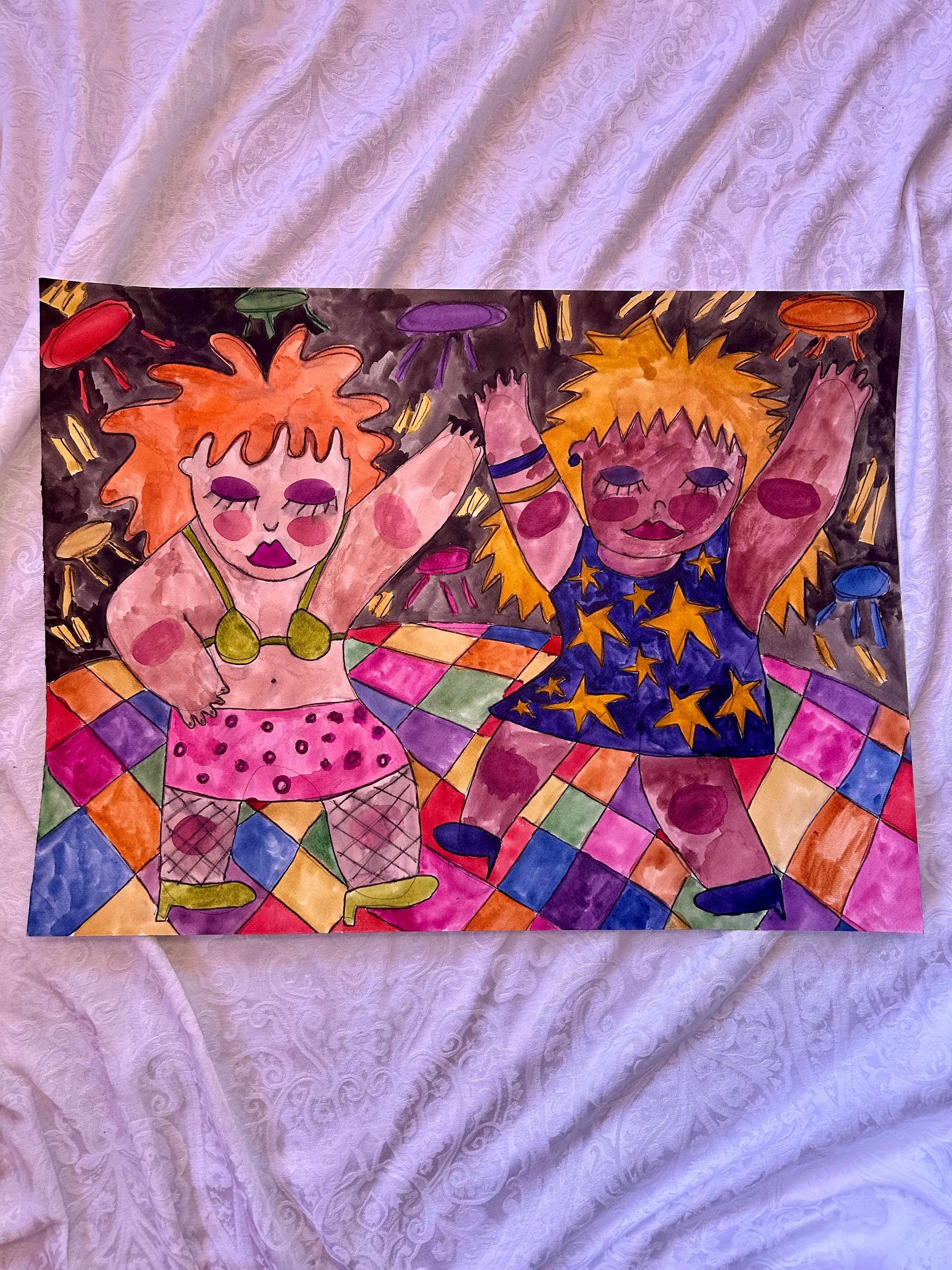 Dancing Besties Original Watercolor