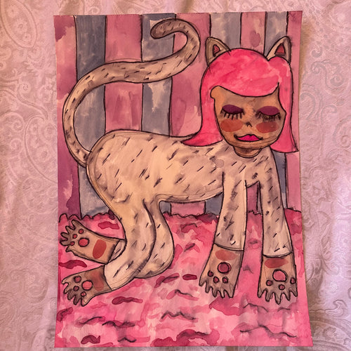 Cat Girl Watercolor Original