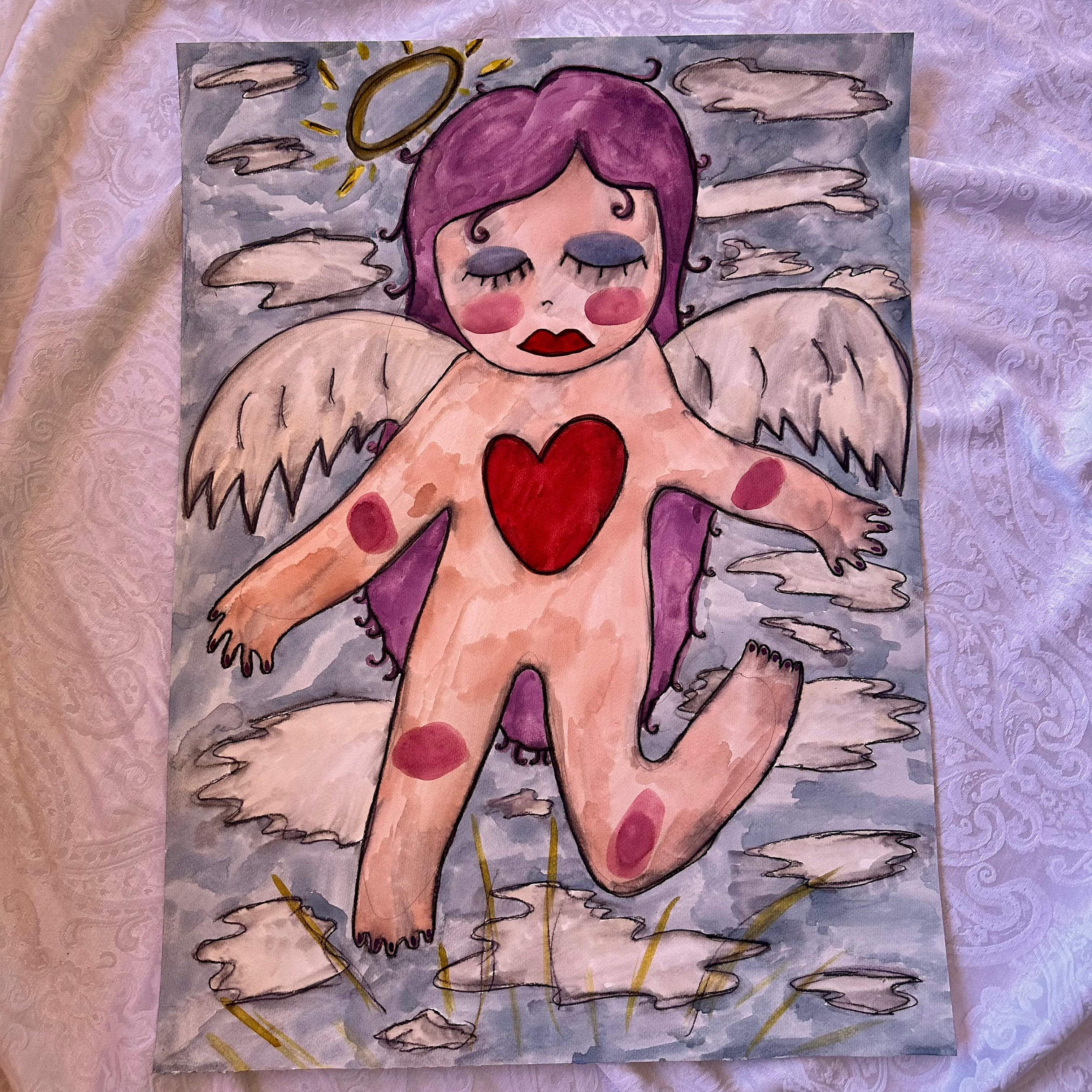 Purple Angel Original Watercolor