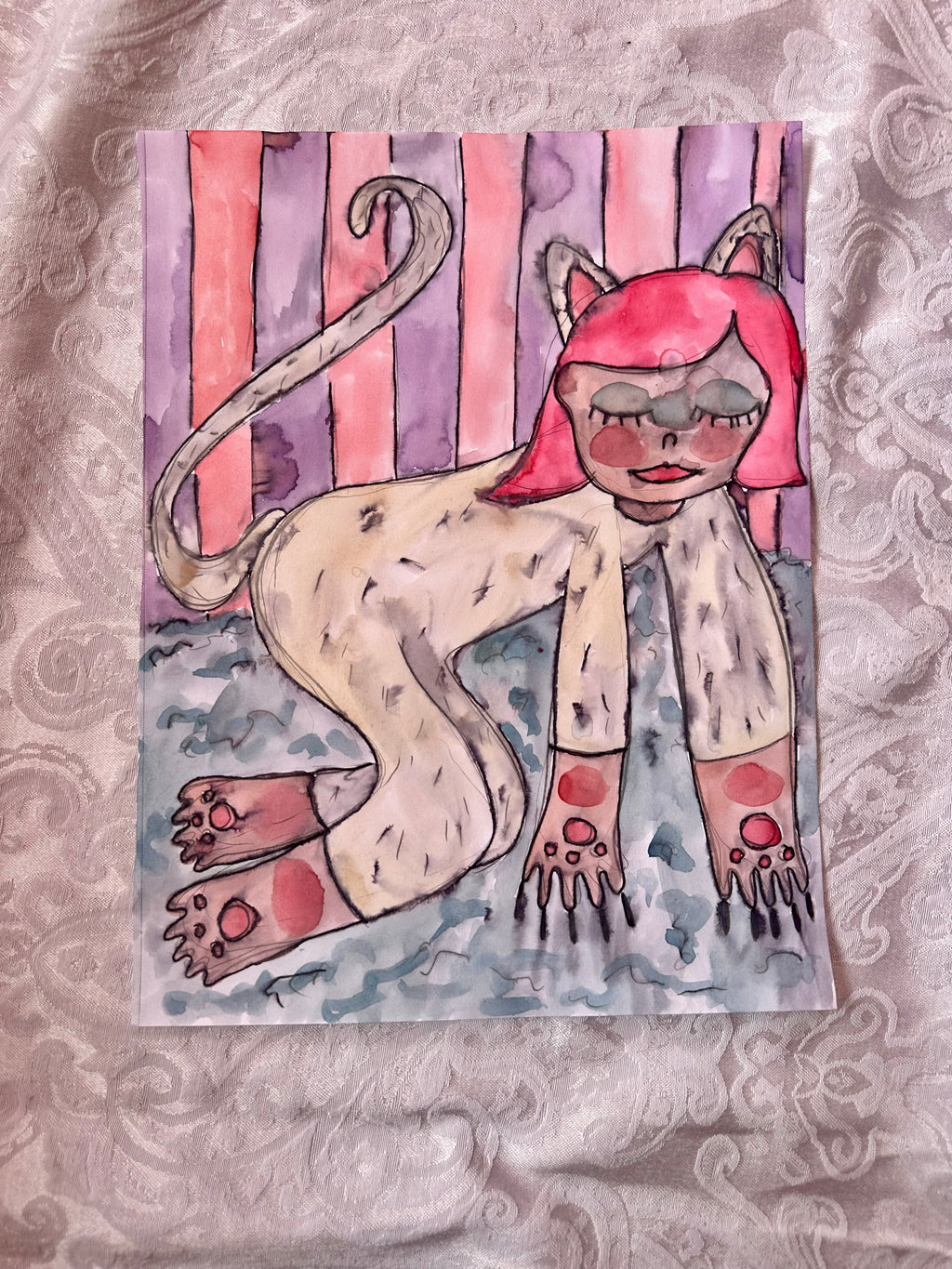 Cat Girl Original Watercolor