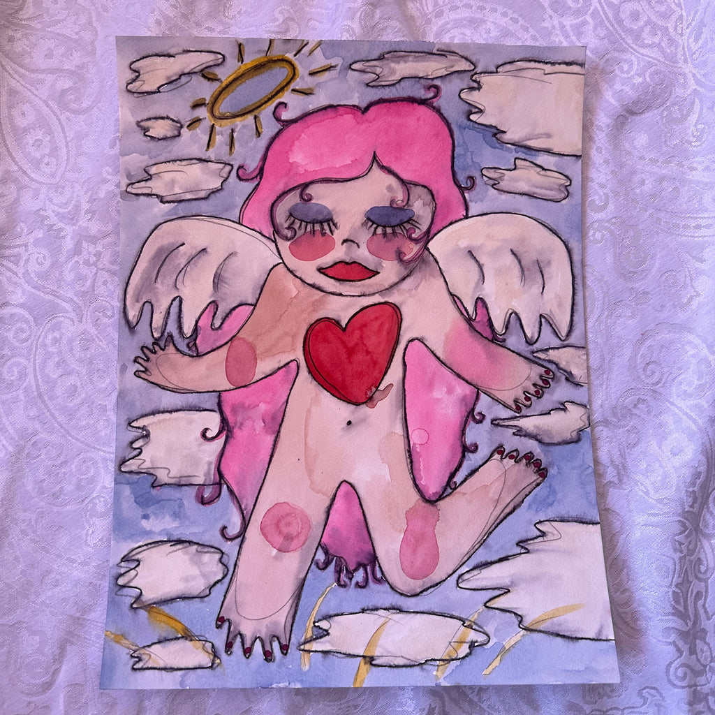 Pink Angel Watercolor Original