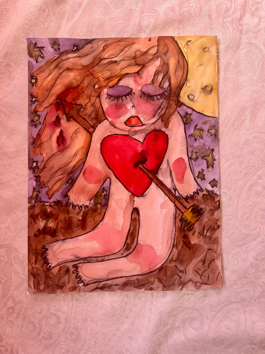 Shot Through the Heart Original Watercolor