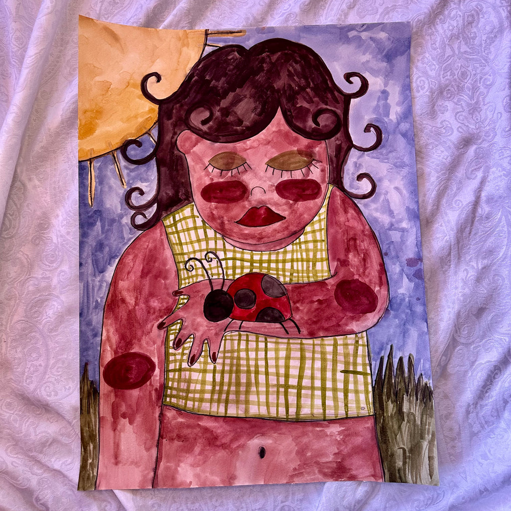 Lady and Ladybug Original Watercolor
