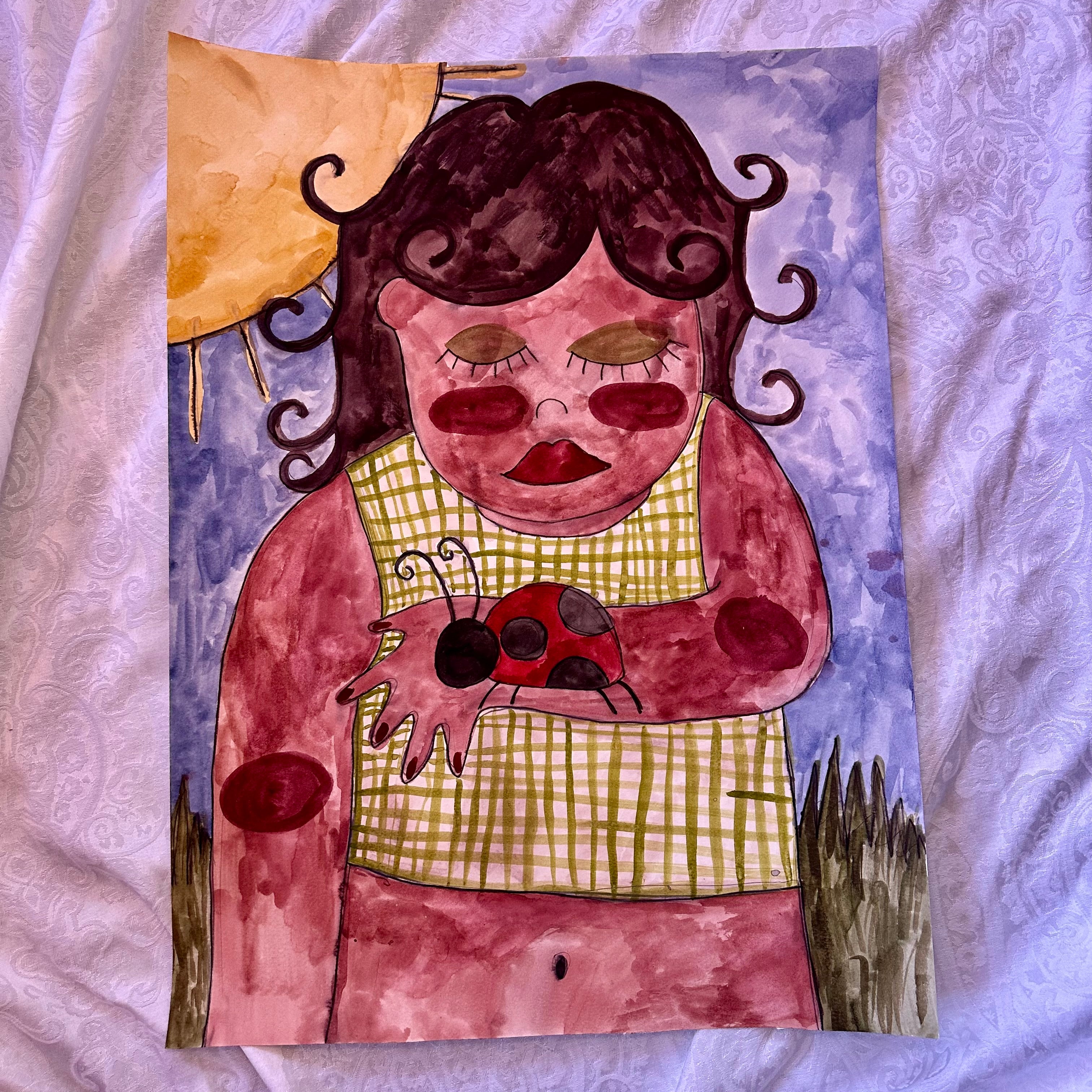 Lady and Ladybug Original Watercolor