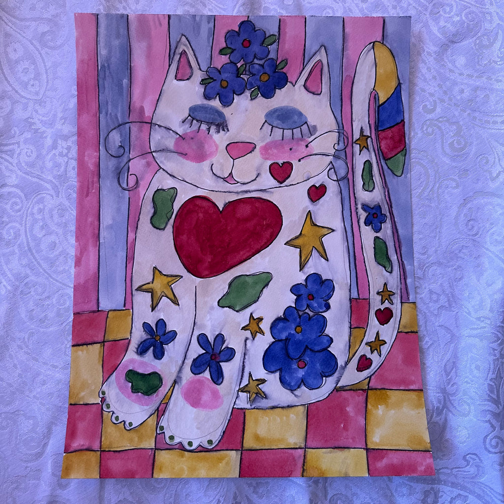 Silly Kitty Watercolor Original