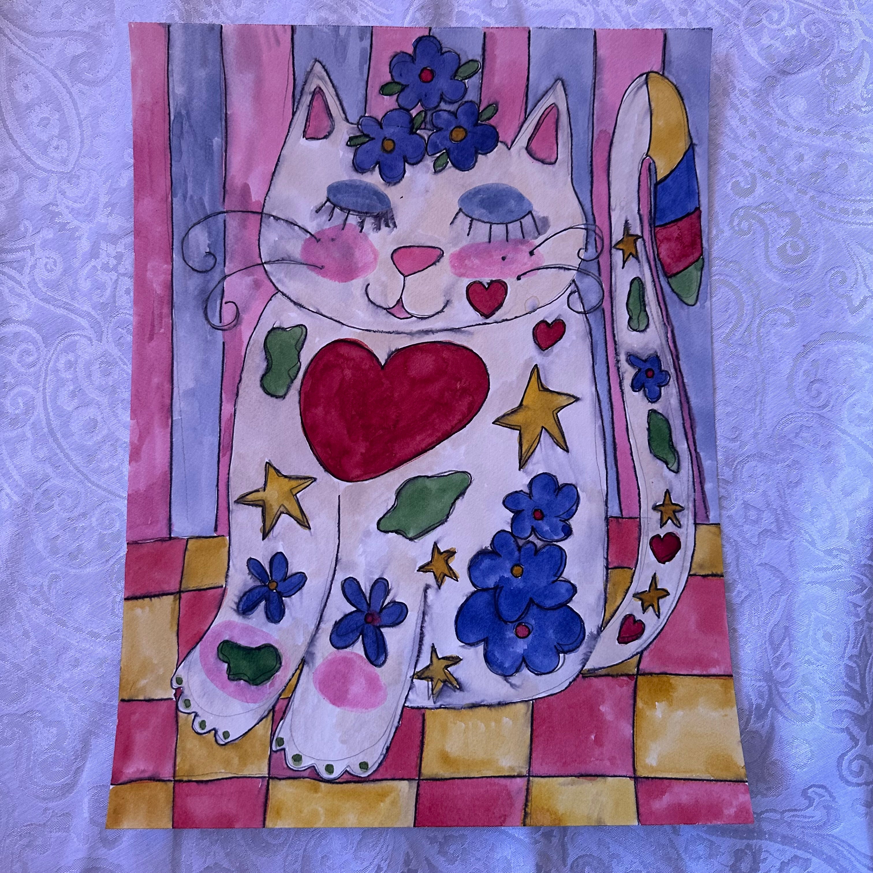 Silly Kitty Watercolor Original