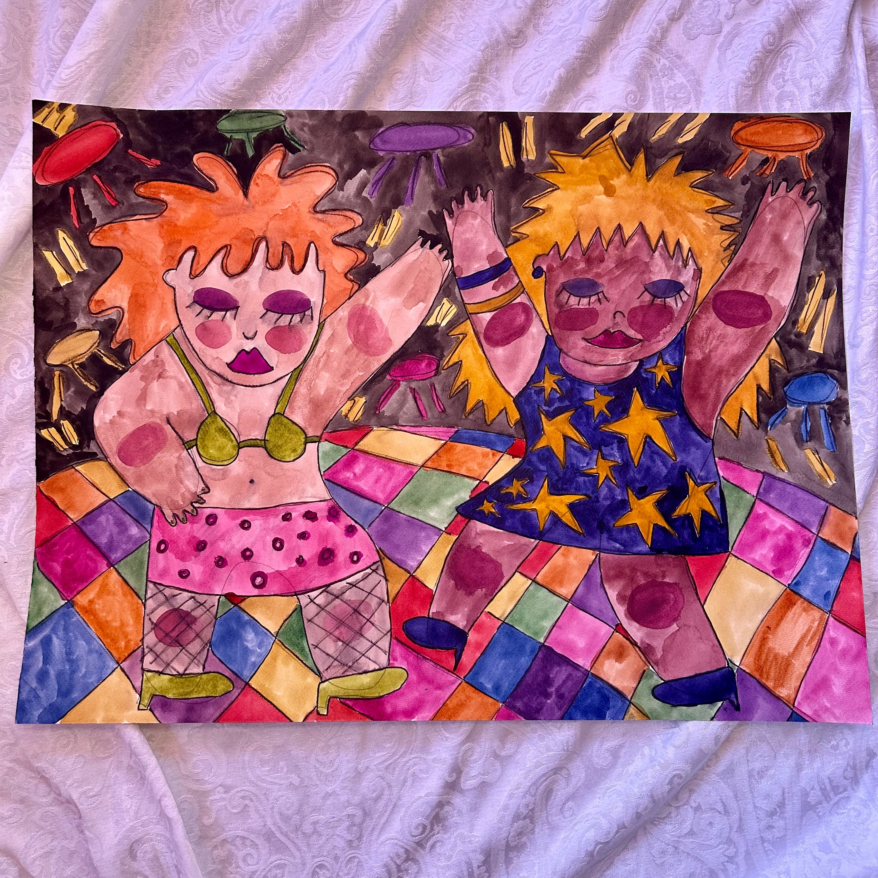 Dancing Besties Original Watercolor