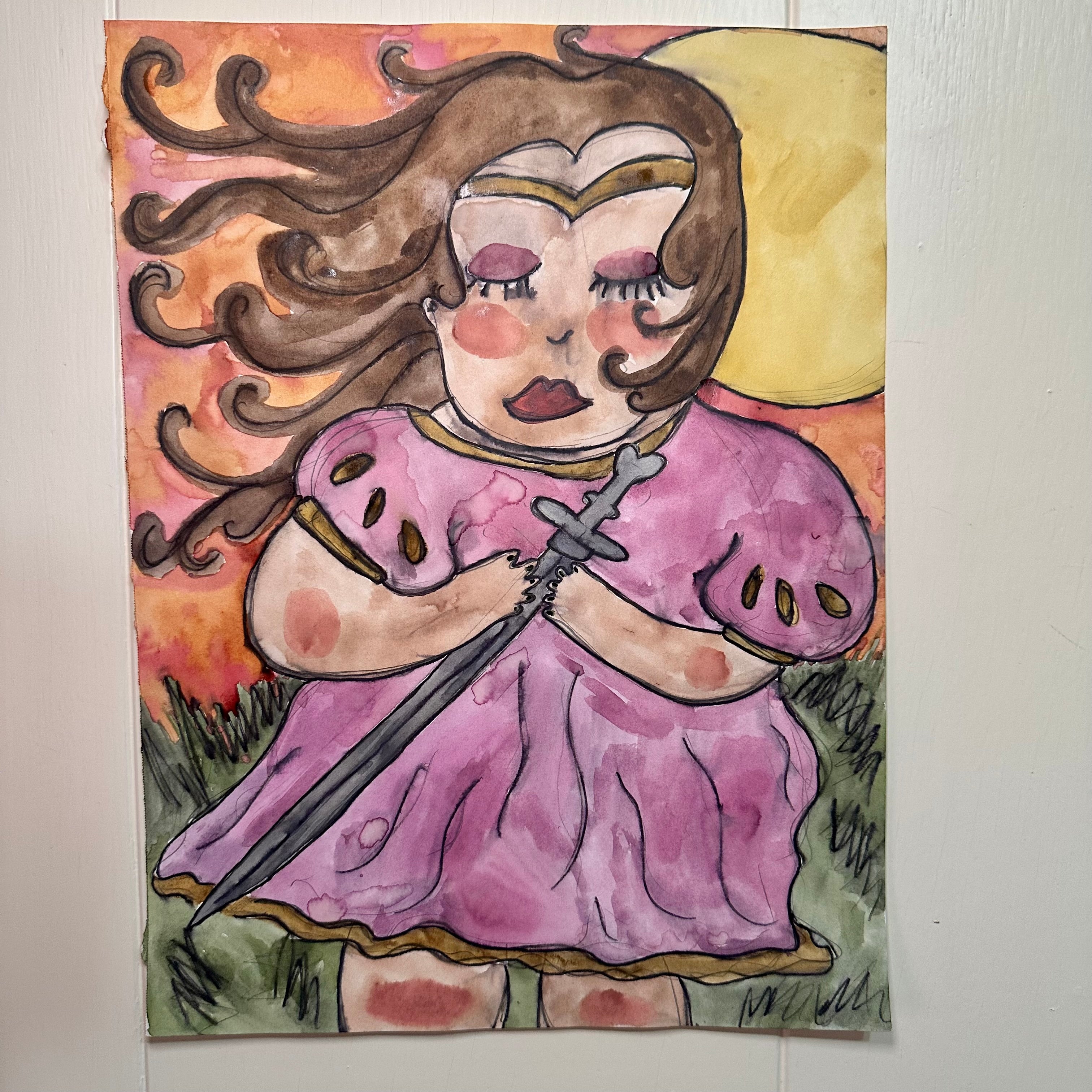 Sunset Sword Original Watercolor