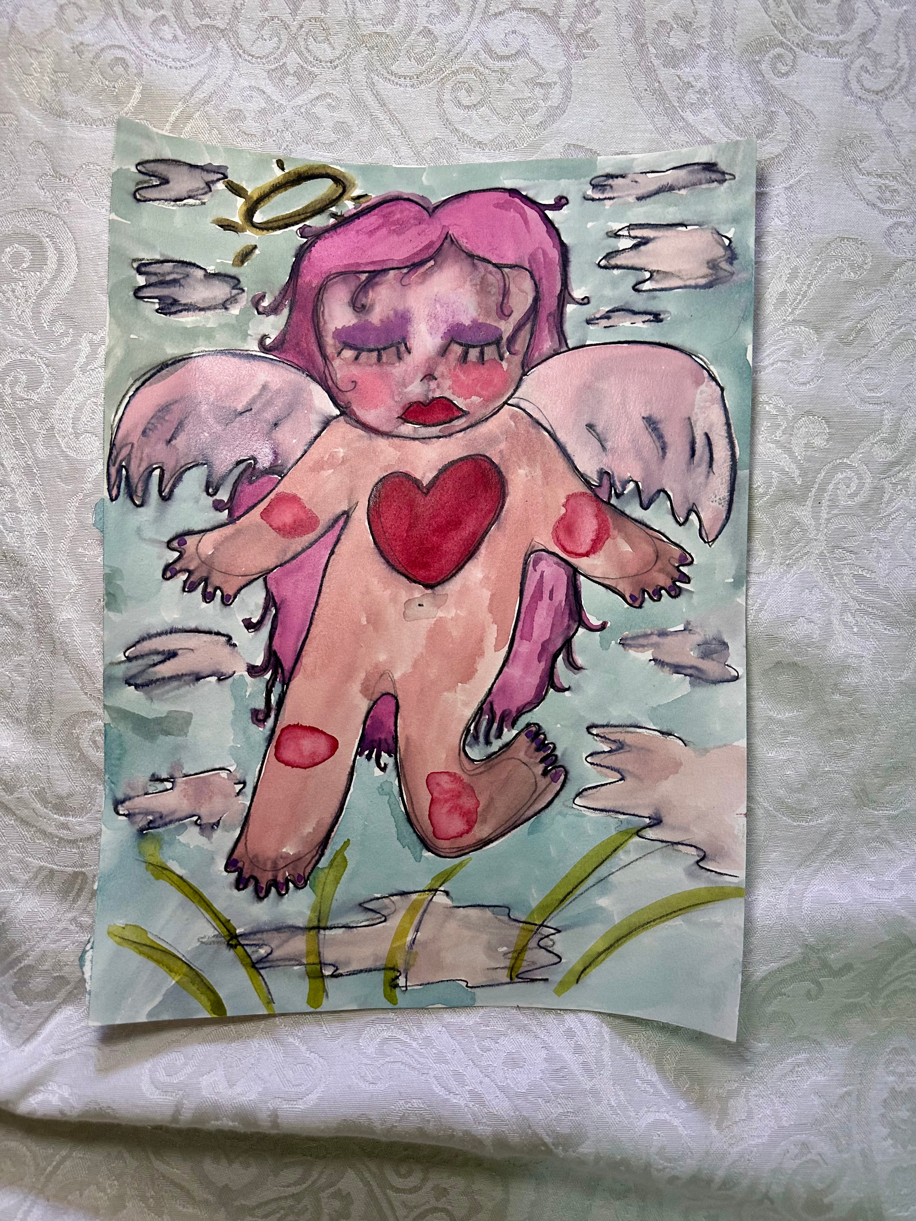 Pink Angel Original Watercolor