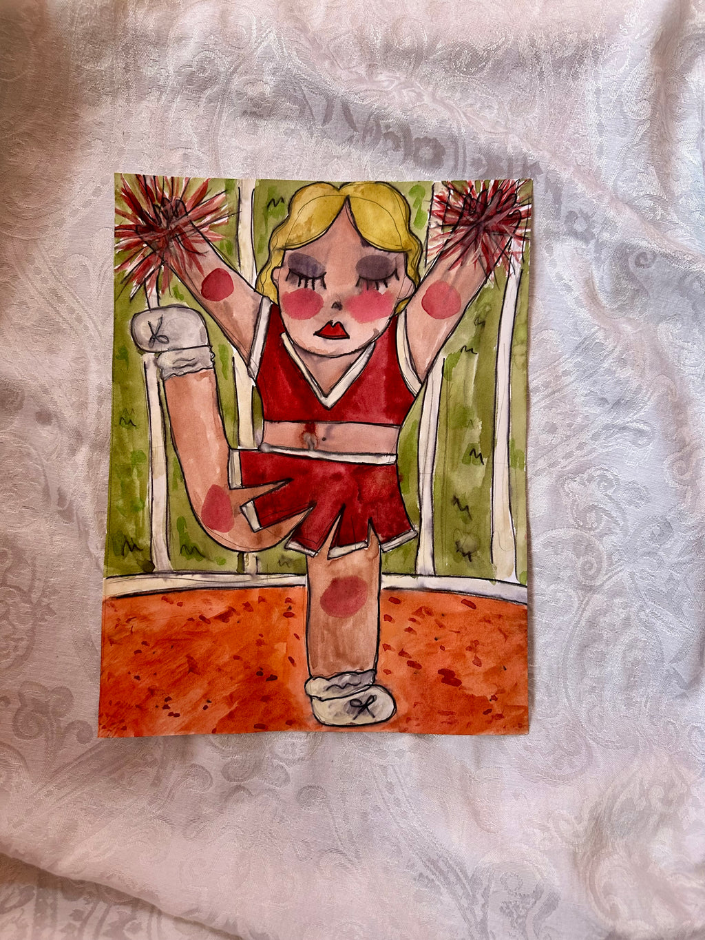 Red Cheerleader Watercolor Original
