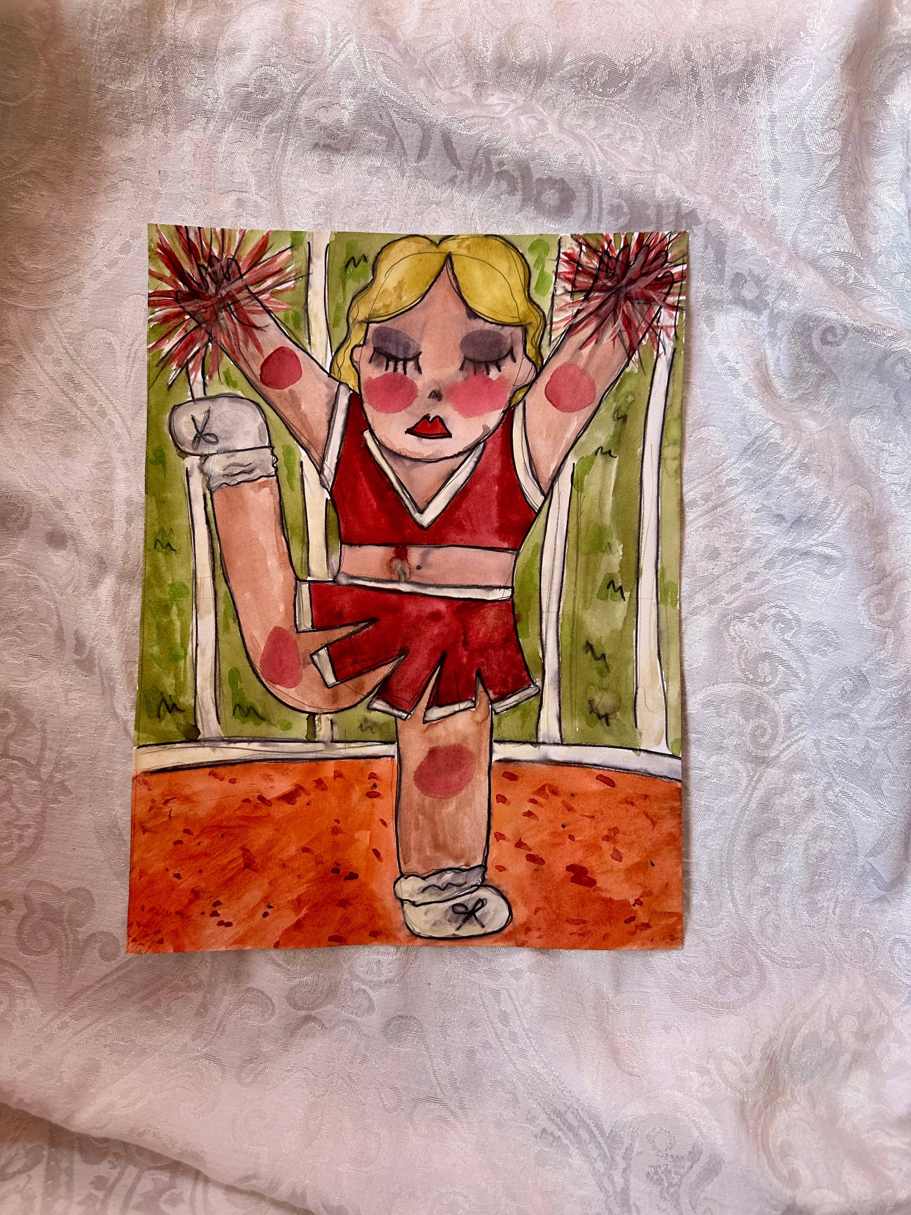 Red Cheerleader Watercolor Original