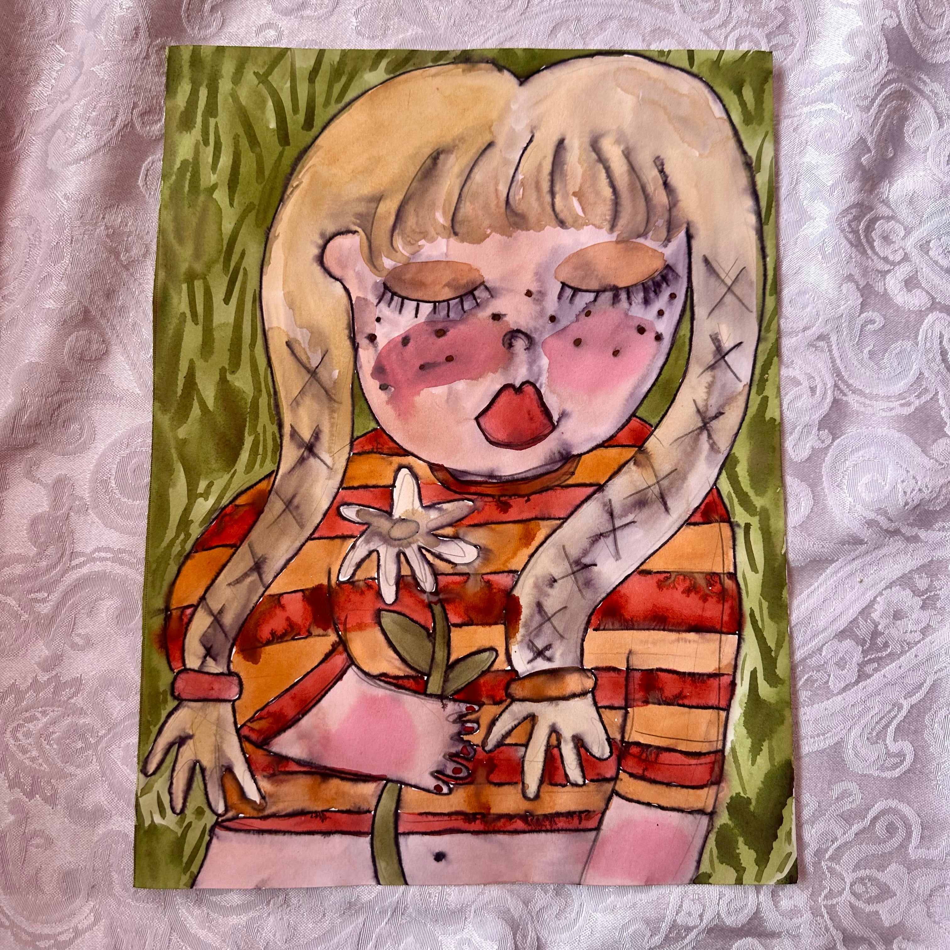 Blonde Daisy Original Watercolor