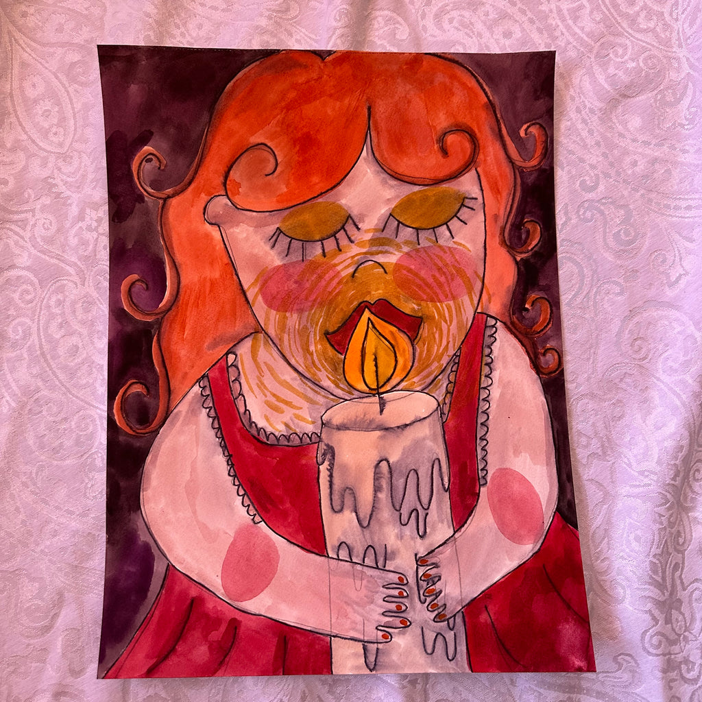 Candle Girl Watercolor Original