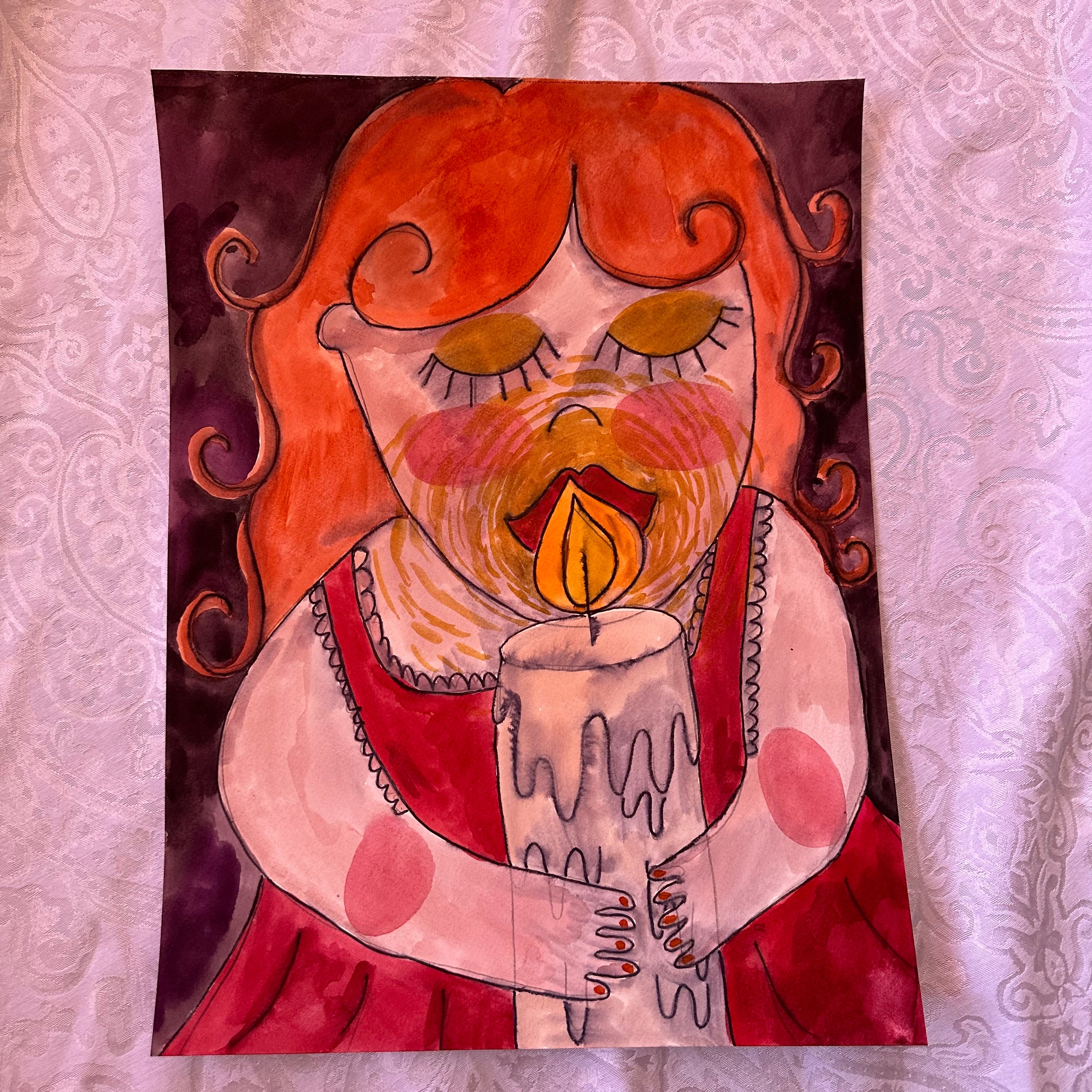 Candle Girl Watercolor Original