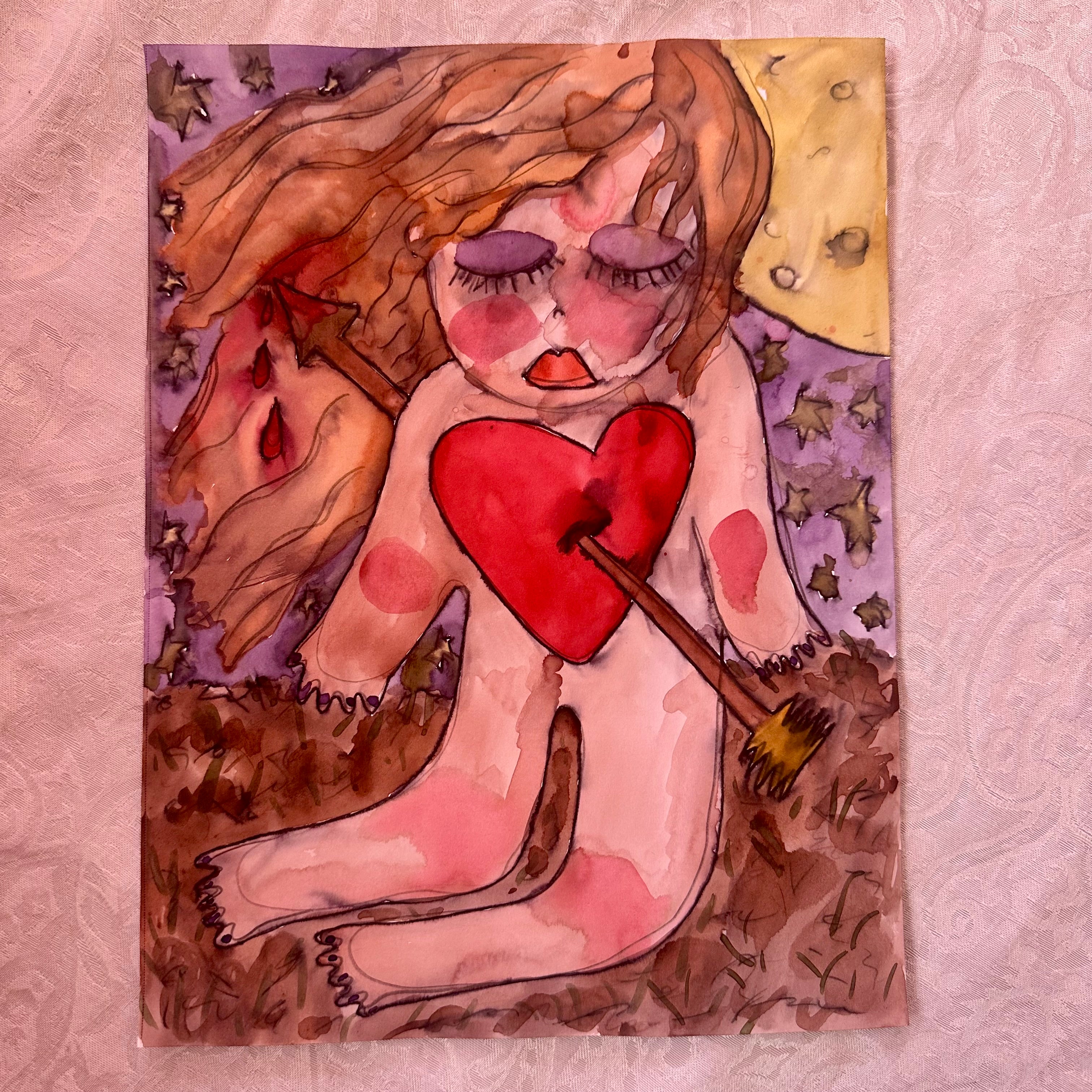 Shot Through the Heart Original Watercolor
