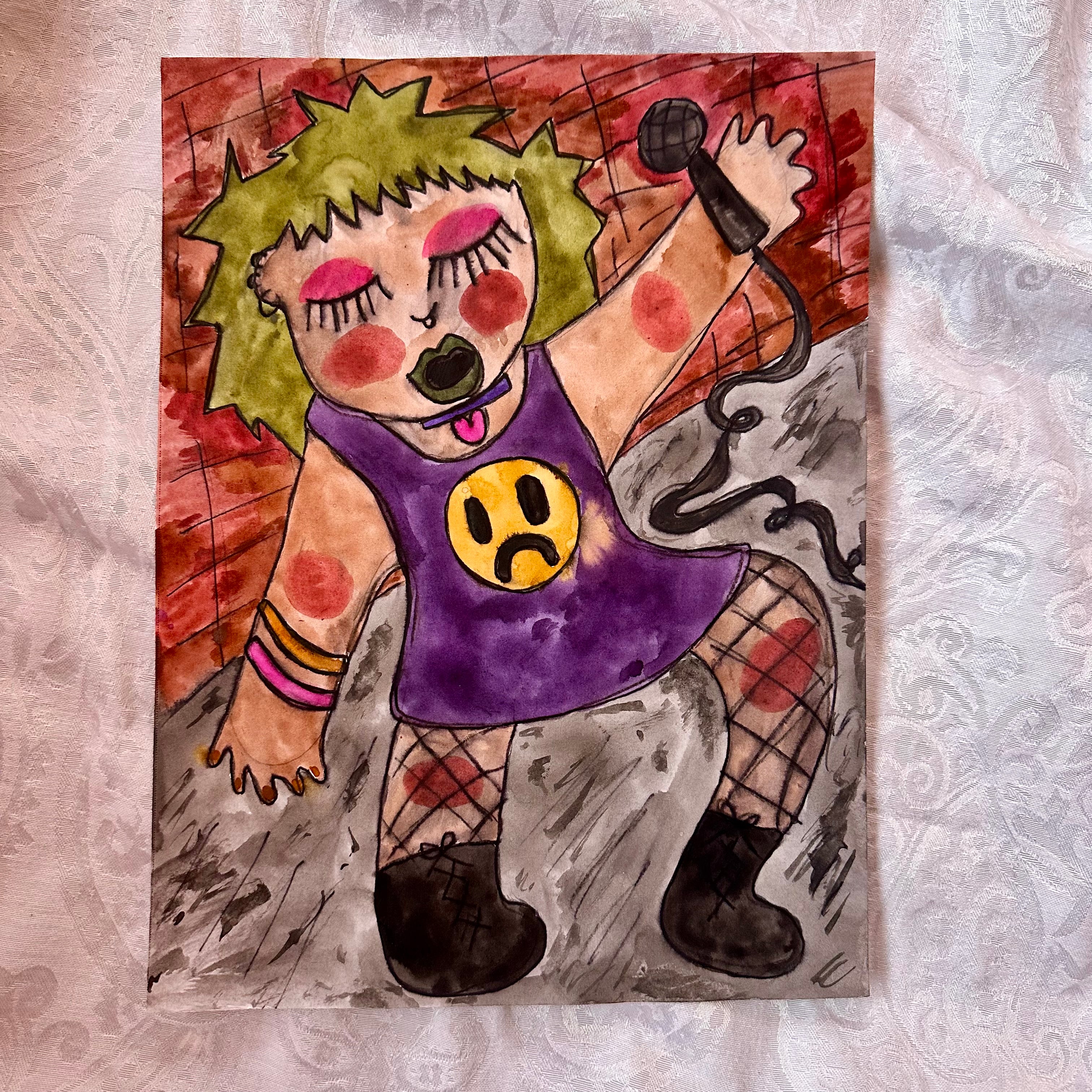 Punk Girl Original Watercolor Painting