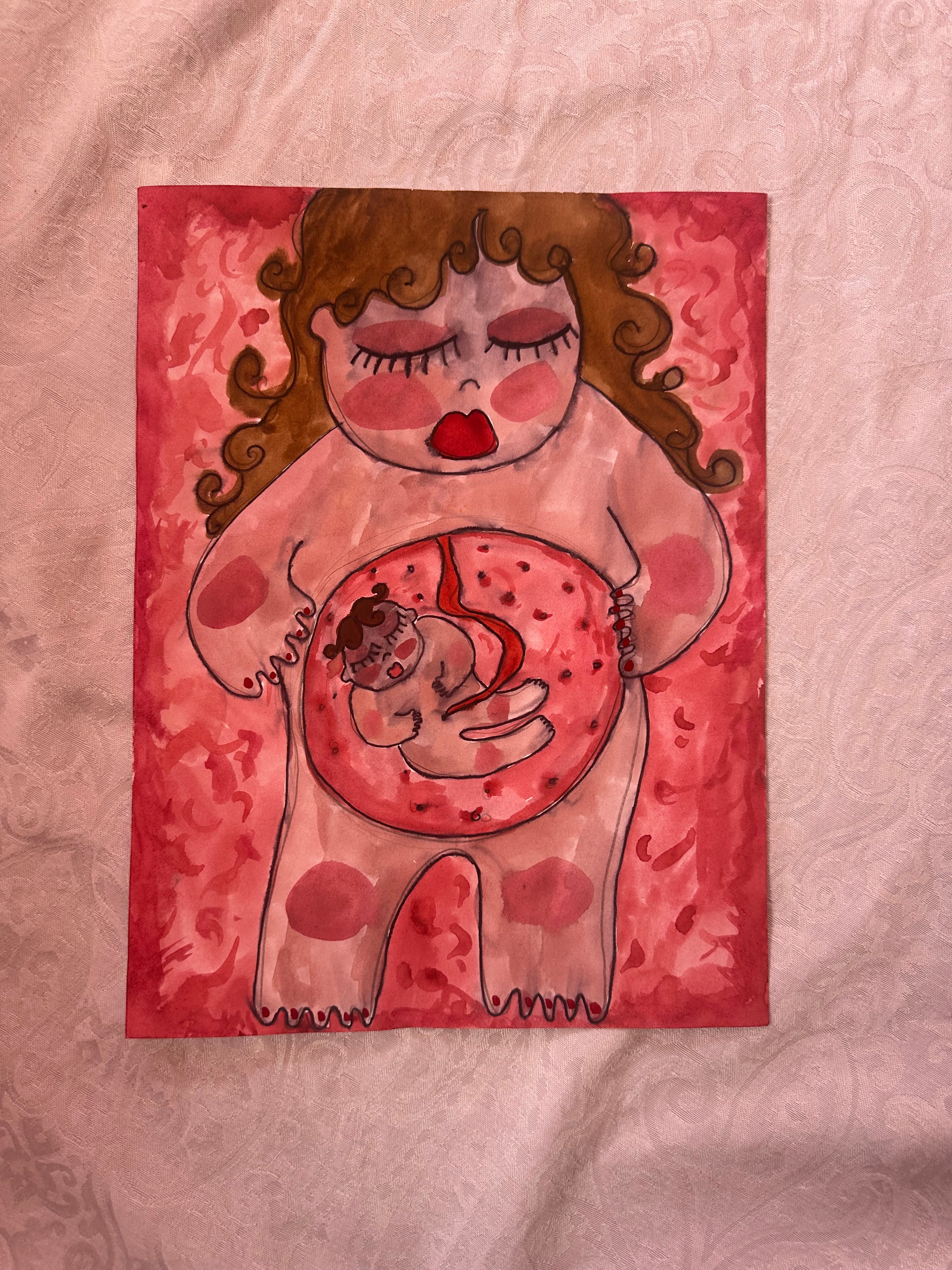 Pregnant Original Watercolor